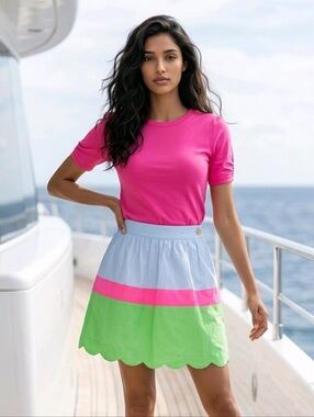 Lilly Pulitzer Mimosa Skirt Neon Colorblock Stripe Scallop Mini XS Preppy Resort